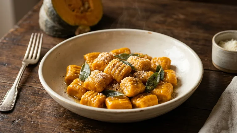 Gnocchi di zucca mantovana senza patate morbidi conditi con burro nocciola e salvia