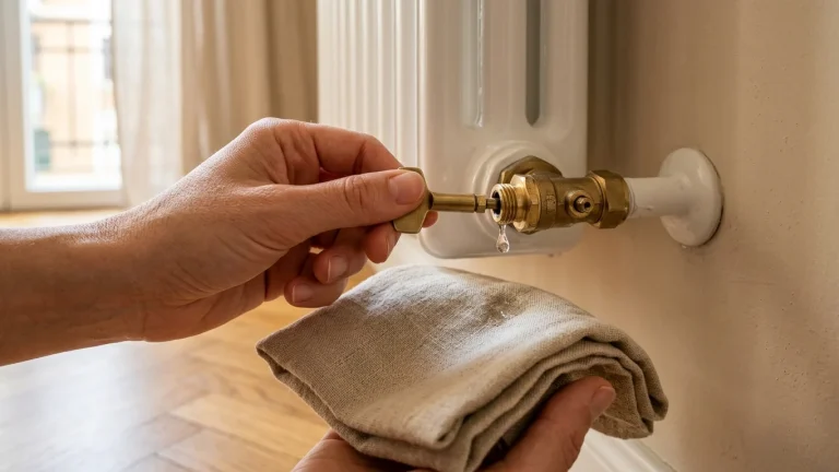 Manutenzione e spurgo della valvola di sfiato di un termosifone in metallo