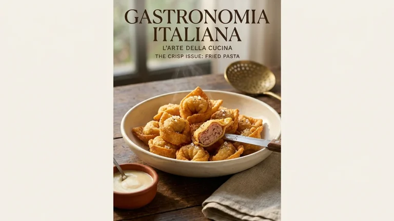 Tortellini fritti dorati e croccanti serviti caldi su un piatto con fonduta di Parmigiano Reggiano DOP